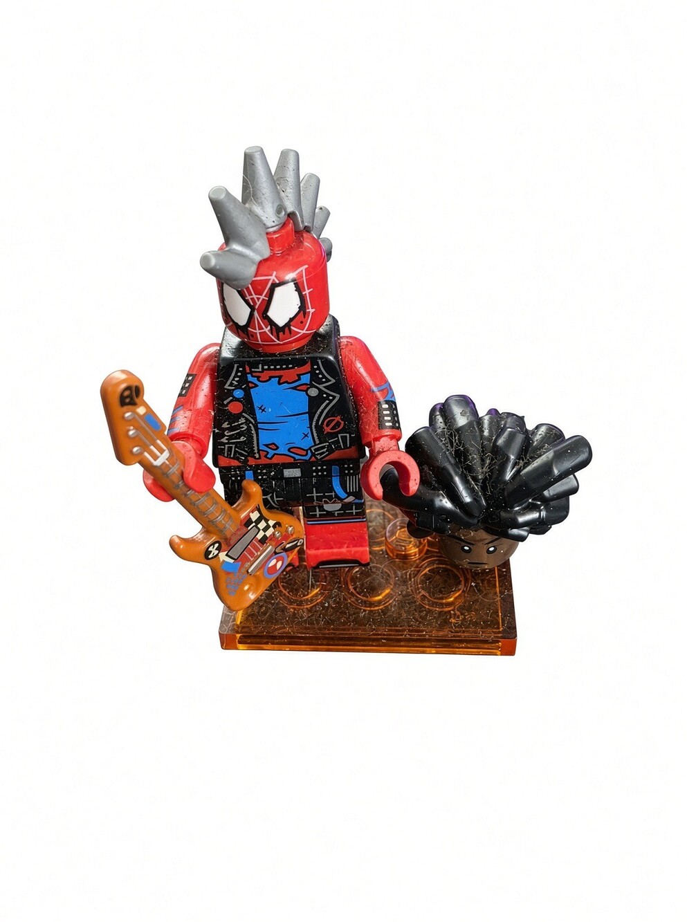 Spider-Man Punk Minifigure with Electric Guitar and Extra Hairpiece